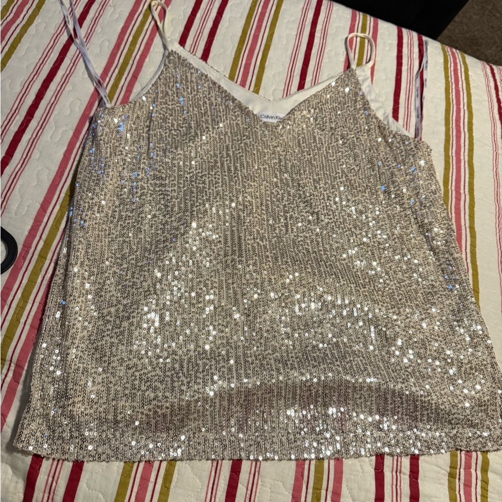Calvin Klein Silver Sequin Blouse